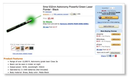 Amazon 532nm 5 mW laser pointer