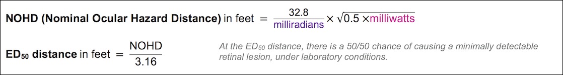 NOHD and ED50 laser safety equation calculations